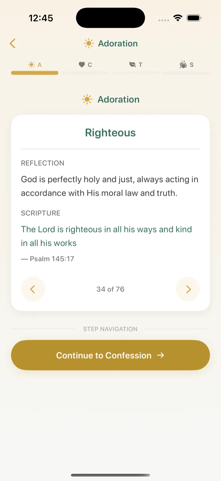 SimplyPray Adoration step displaying a Scripture-rooted attribute of God